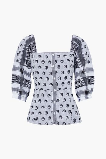 CECILIE COPENHAGEN Bibbie Yin shirred cotton-jacquard peplum top
