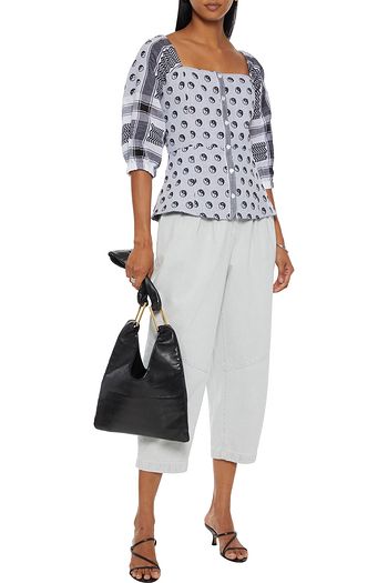 CECILIE COPENHAGEN Bibbie Yin shirred cotton-jacquard peplum top