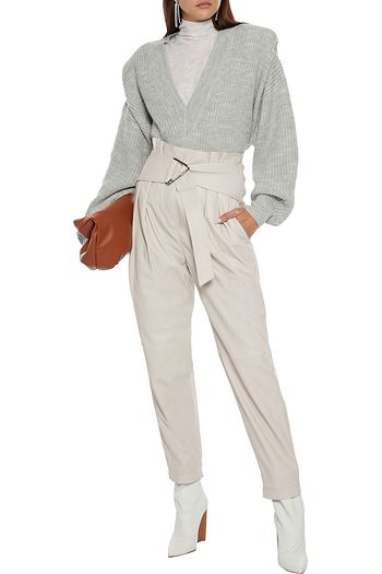 IRO Husvik belted pleated leather tapered pants