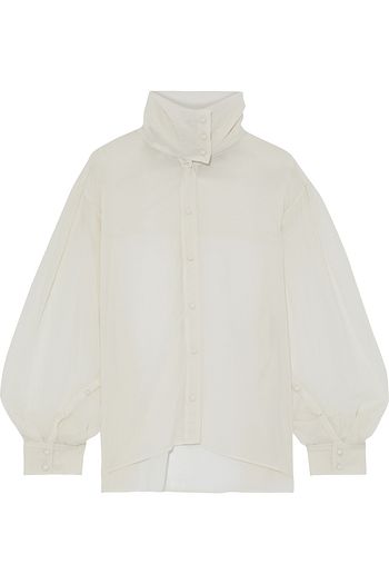 IRO Juvinea draped polka-dot flocked chiffon blouse