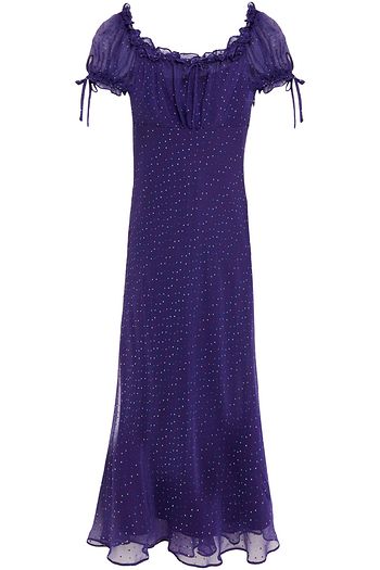 MIU MIU Gathered silk-blend Swiss dot midi dress