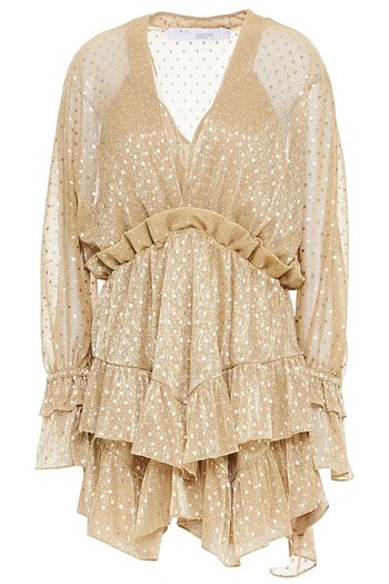 IRO Milson tiered polka-dot metallic knitted mini dress
