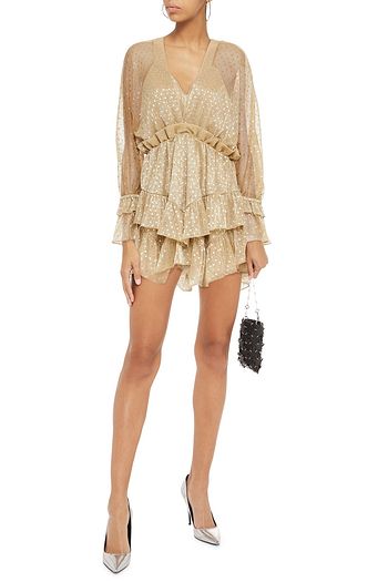 IRO Milson tiered polka-dot metallic knitted mini dress