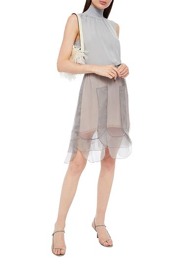 PRADA Lace-trimmed silk-organza and chiffon skirt