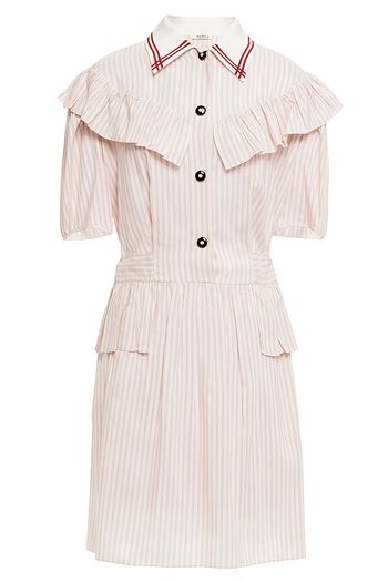 MIU MIU Ruffled striped silk shirt dress