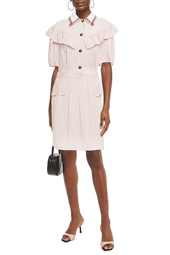 MIU MIU Ruffled striped silk shirt dress