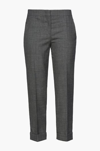 PRADA Cropped Karottenhose aus Wolle mit Hahnentrittmuster und Satinbesatz