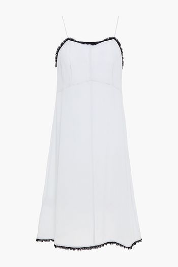 MIU MIU Broderie anglaise-trimmed silk crepe de chine slip dress
