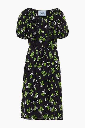 PRADA Ruffled floral-print silk crepe de chine dress