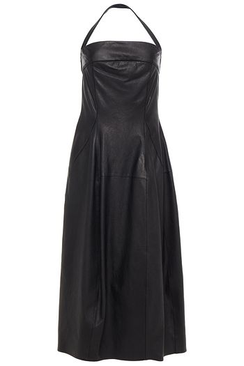 GENTRYPORTOFINO Textured-leather halterneck midi dress