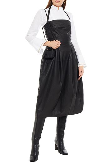 GENTRYPORTOFINO Textured-leather halterneck midi dress