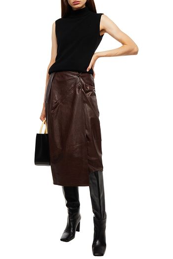GENTRYPORTOFINO Textured-leather wrap skirt