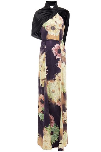 MIU MIU Open-back draped floral-print washed-silk maxi dress