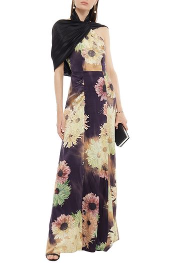 MIU MIU Open-back draped floral-print washed-silk maxi dress