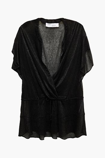 IRO Panoramic wrap-effect front metallic knitted top