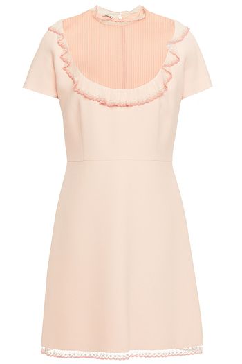 MIU MIU Embellished ruffled crepe mini dress