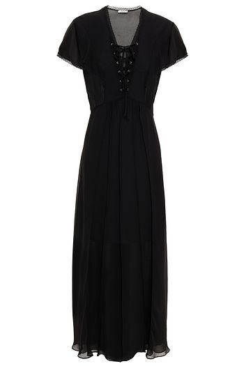 MIU MIU Lace-up pleated silk-chiffon midi dress