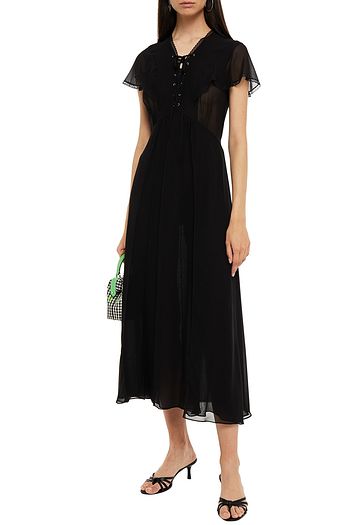 MIU MIU Lace-up pleated silk-chiffon midi dress