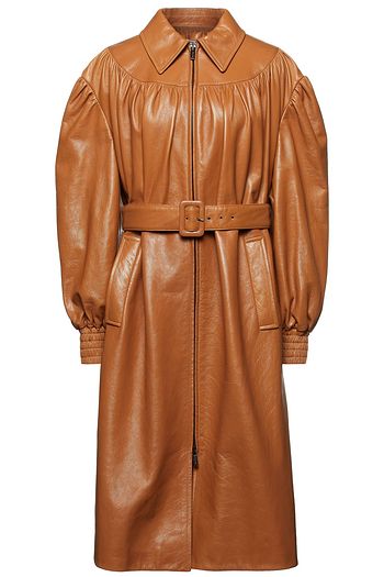 MIU MIU Gathered belted pebbled-leather coat