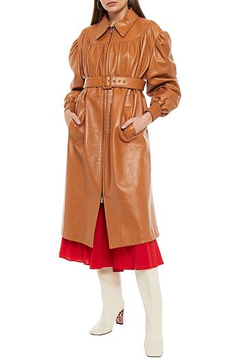 MIU MIU Gathered belted pebbled-leather coat