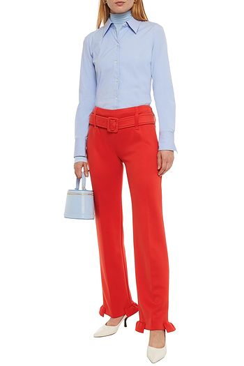 PRADA Ruffle-trimmed stretch-jersey straight-leg pants