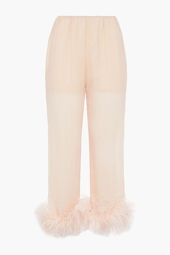 PRADA Karottenhose aus Seidenchiffon mit Federn