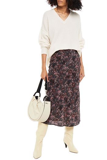 IRO Printed crepe de chine midi skirt