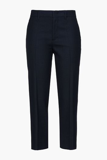 PRADA Satin-trimmed houndstooth wool tapered pants