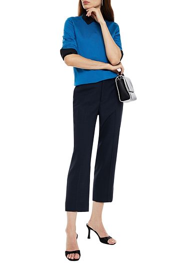 PRADA Satin-trimmed houndstooth wool tapered pants