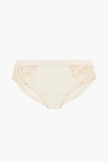 SIMONE PÉRÈLE Embroidered tulle and stretch-jersey mid-rise briefs