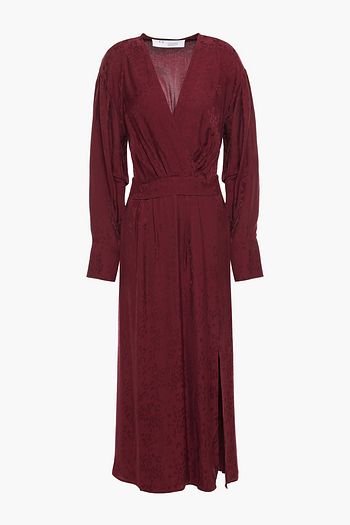IRO Wrap-effect leopard-print satin-jacquard midi dress