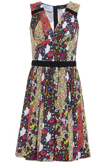 PRADA Gathered printed stretch-cotton poplin dress