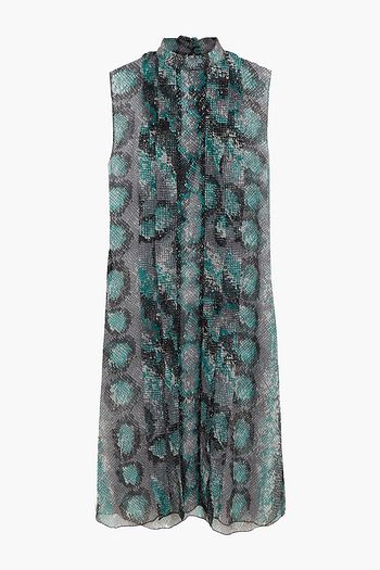PRADA Plissiertes Kleid aus Seidenkrepon mit Schlangenprint