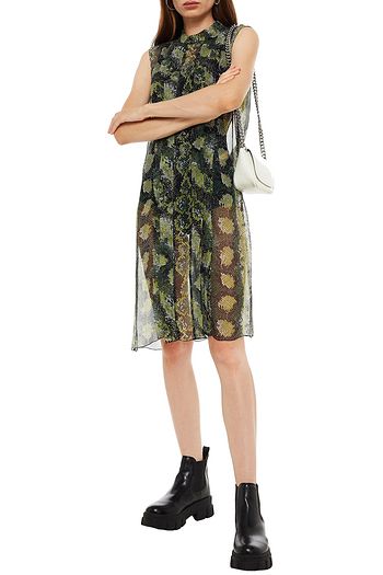 PRADA Plissiertes Kleid aus Seidenkrepon mit Schlangenprint
