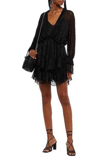 IRO Milson tiered metallic polka-dot knitted mini dress