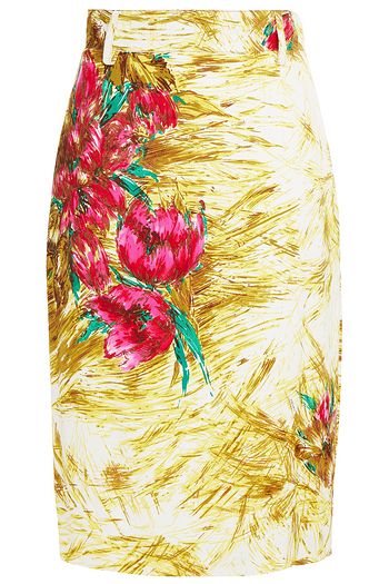 PRADA Floral-print crepe de chine skirt