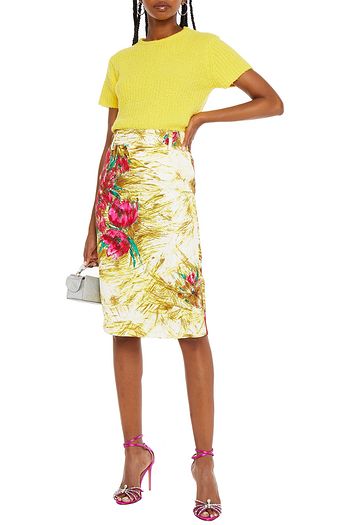 PRADA Floral-print crepe de chine skirt