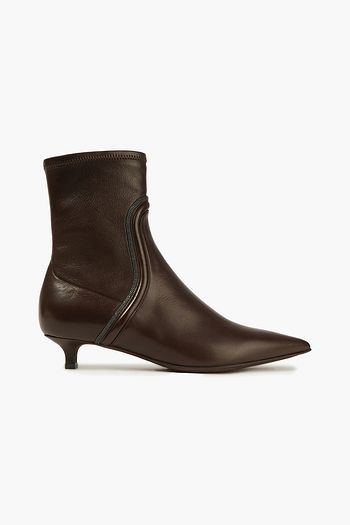BRUNELLO CUCINELLI Bead-embellished leather ankle boots