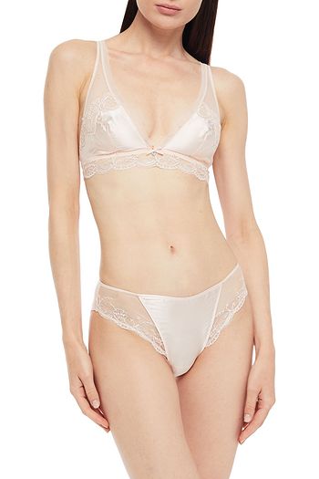 LISE CHARMEL Splendeur Soie embroidered tulle-paneled satin mid-rise briefs