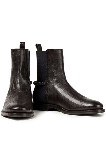 BRUNELLO CUCINELLI Chelsea-Boots aus Stretch-Strick und Leder mit Krokodileffekt und Zierperlen