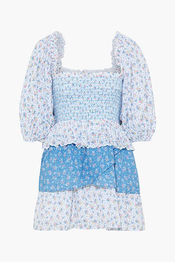 LOVESHACKFANCY Shaw tiered floral-print cotton-jacquard mini dress