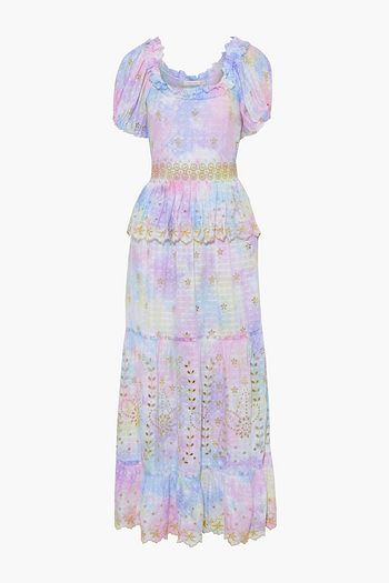 LOVESHACKFANCY Kennedy ruffled tie-dyed jacquard maxi dress