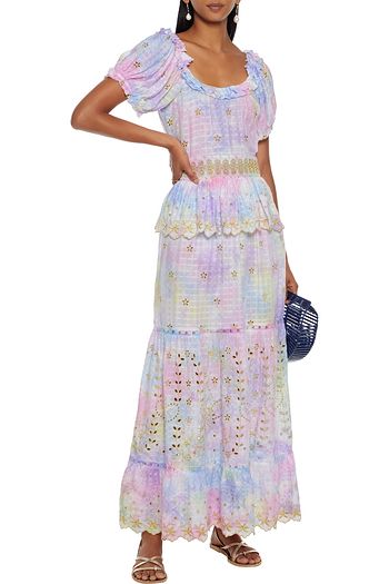 LOVESHACKFANCY Kennedy ruffled tie-dyed jacquard maxi dress