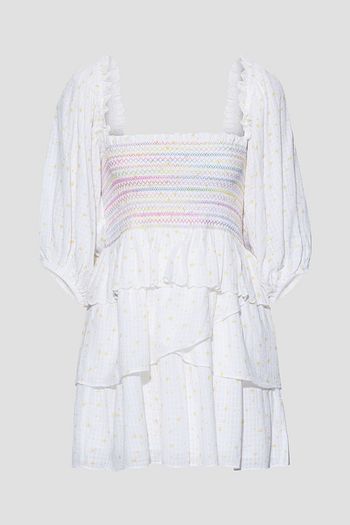 LOVESHACKFANCY Shaw tiered printed cotton-jacquard mini dress