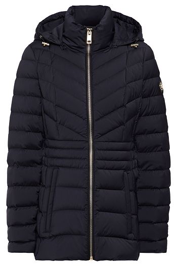 MICHAEL MICHAEL KORS フェイクレザートリム キルティングシェル加工生地 フード付きダウンジャケット