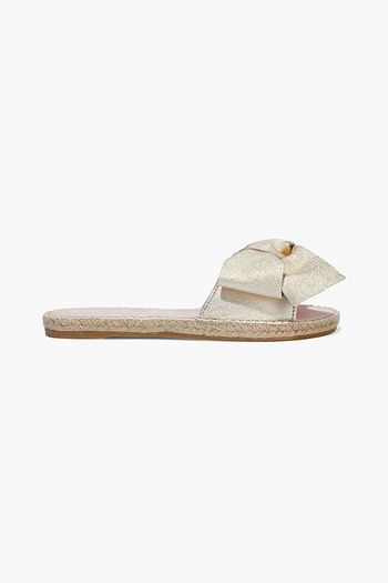 MANEBÍ Los Angeles bow-embellished metallic textured-leather espadrille slides