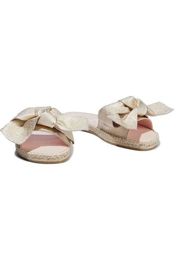 MANEBÍ Los Angeles bow-embellished metallic textured-leather espadrille slides