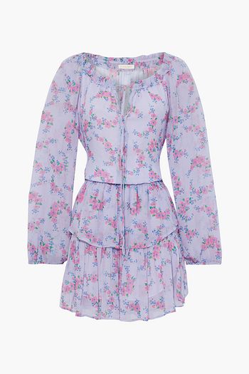 LOVESHACKFANCY Wisteria tiered floral-print silk-georgette mini dress