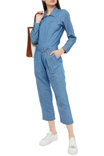 7 FOR ALL MANKIND Cropped belted denim jumpsuit