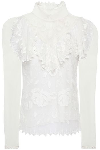 SEE BY CHLOÉ Ruffled embroidered cotton-blend mesh top
